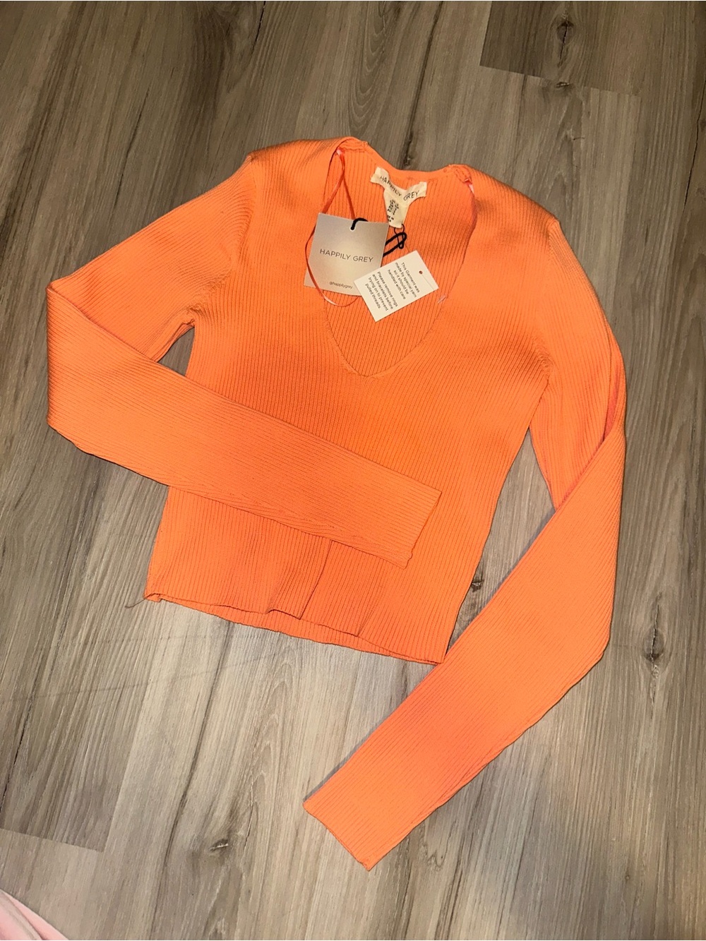 Happily Grey Orange Ribbed V-Neck Crop Top